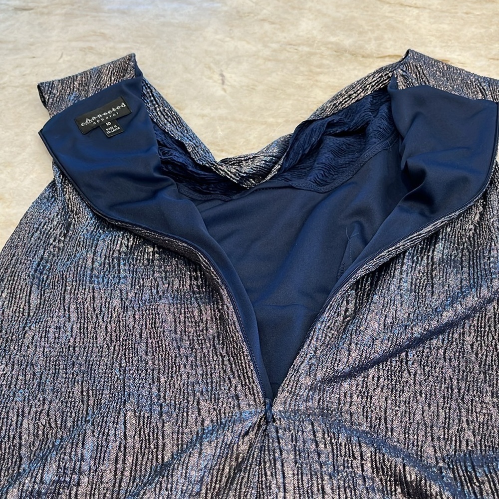 Connected Apparel | Cowl Neck Metallic Maxi Dress | Navy Blue | Size 10 - Picture 11 of 16